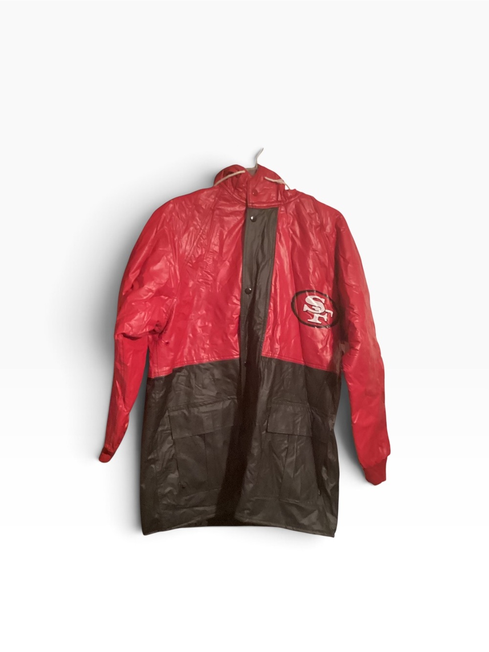 NFL Vintage Game Day San Francisco 49ers Red and Black Men's Hooded Raincoat